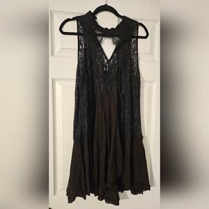 Free People Dress Women medium Mini Sleeveless Whimsiogth Lace Ruffle Swing Boho